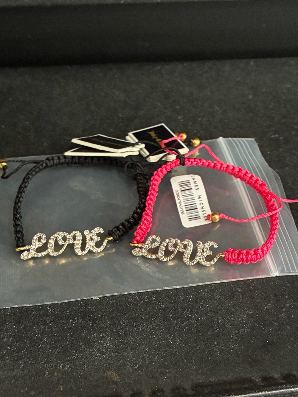 Juicy Couture B-Love Corded Friendship Bracelets Pink and Black Lot Of 2